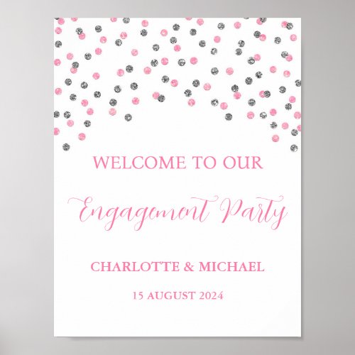 Silver Pink Engagement Party 85x11 Poster