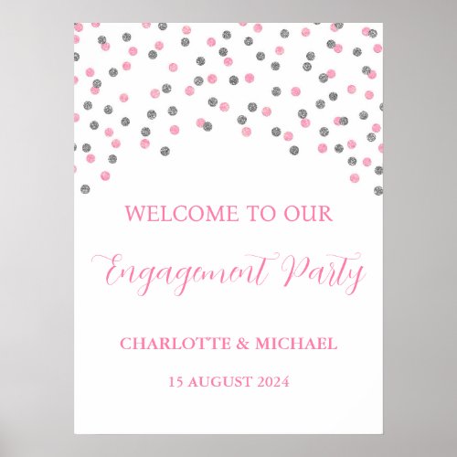Silver Pink Engagement Party Custom 18x24 Poster