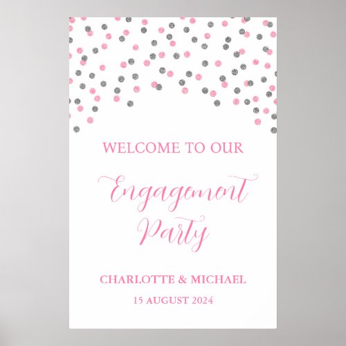 Silver Pink Engagement Party Custom 20x30 Poster