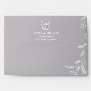 Silver pink floral Chinoiserie return address Envelope