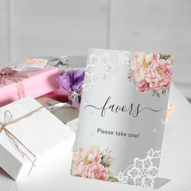 Silver pink florals lace guest favor sign (Creator Uploaded)