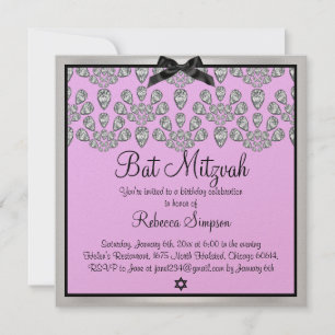 Silver & Pink Forever Diamonds Bat Mitzvah Invite