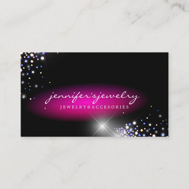 Silver Pink gems diamonds jewelry Business Card