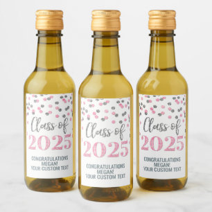 Silver Pink Glitter Class of 2025 Graduation Wine Label