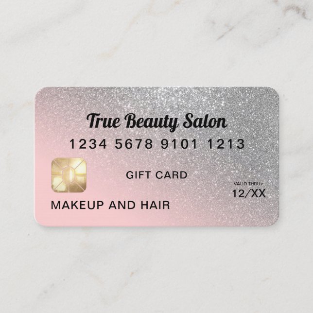 Silver Pink Glitter Credit Card Gift Certificate (Front)