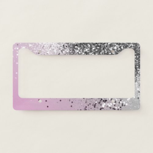 Silver Pink Glitter Dream 1 Faux Glitter shiny License Plate Frame