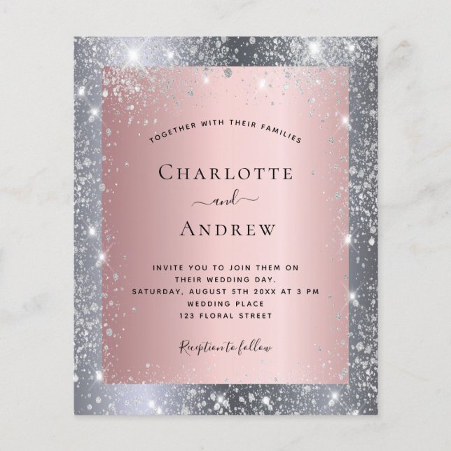 Silver pink glitter elegant wedding budget  flyer (Front)