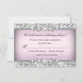 Silver Pink Glitter & Jewel Bow Quinceanera RSVP (Back)