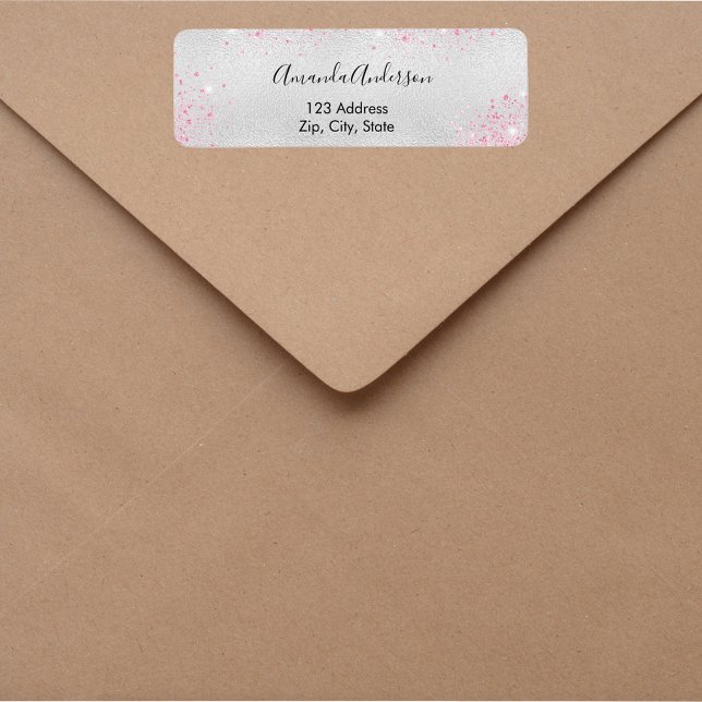 Silver pink glitter return address label (Creator Uploaded)