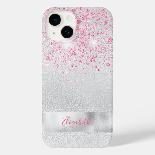 Silver pink glitter sparkles name Case_Mate iPhone 14 case