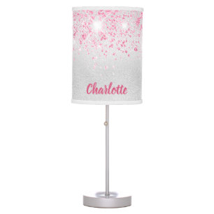 Silver pink glitter sparkles name script table lamp