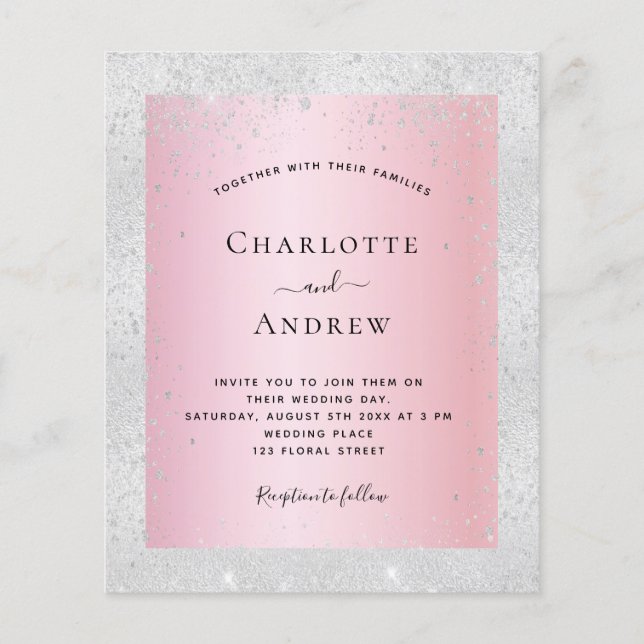 Silver pink glitter wedding flyer (Front)