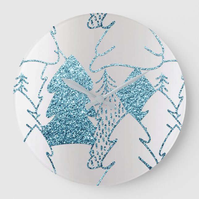 Silver Pink Glitter Winter Metallic Blue Holidays Large Clock (Front)