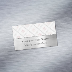 Silver Pink Glitzy Stripes Business name website Business Card Magnet
