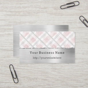 Silver Pink Glitzy Stripes Business name website Card