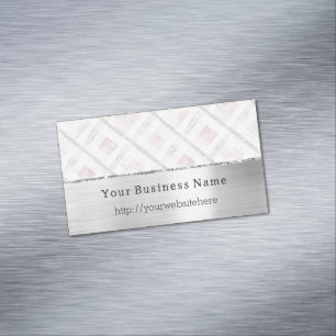Silver Pink Glitzy Stripes Business name website Card Magnet