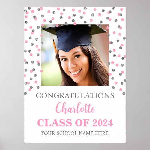 Silver Pink Graduation Party Custom 18x24 Photo Poster
