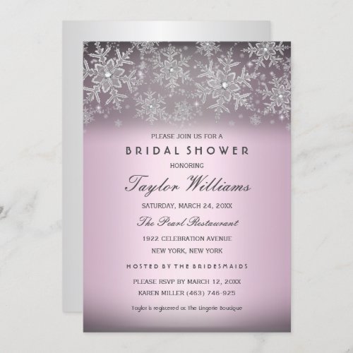 Silver Pink Jewel Snowflake Bridal Shower Invite