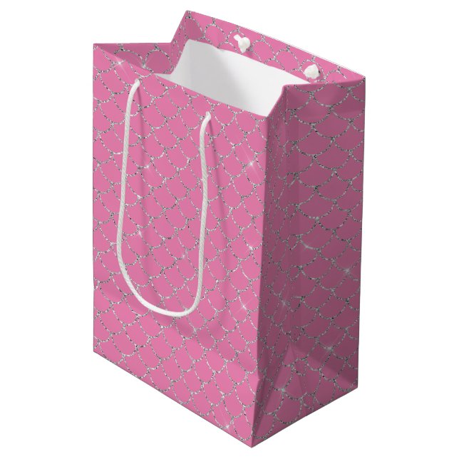Silver Pink Mermaid  Medium Gift Bag (Front Angled)