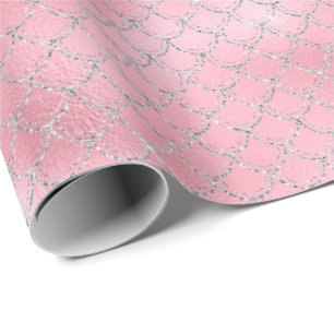 Silver Pink Mermaid Wrapping Paper