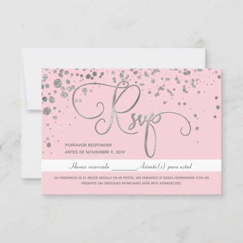 Silver Pink Mis Quince Anos RSVP Spanish Response Invitation