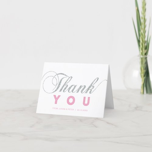 Silver  Pink  Modern Chic Party Thank You Note