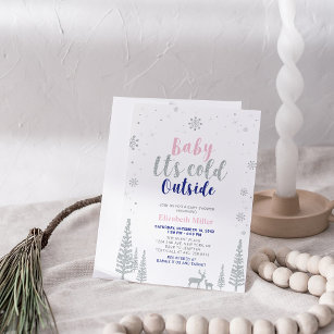 Silver, Pink & Navy Winter Wonderland Baby Shower Invitation