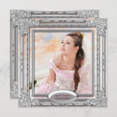 Silver Pink Photo Quinceanera Invitation (Front/Back)