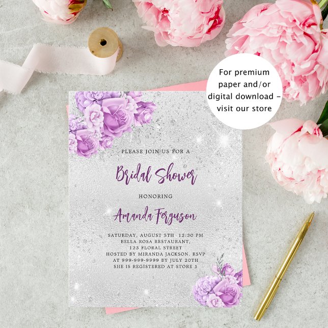 Silver pink pink budget Bridal Shower invitation Flyer (Creator Uploaded)
