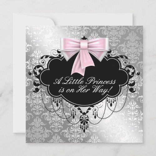 Silver Pink Princess Baby Shower Invitation