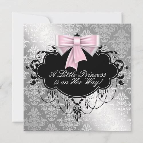 Silver Pink Princess Baby Shower Invitations