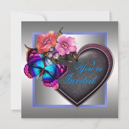 Silver Pink Purple Butterfly Party Invitation