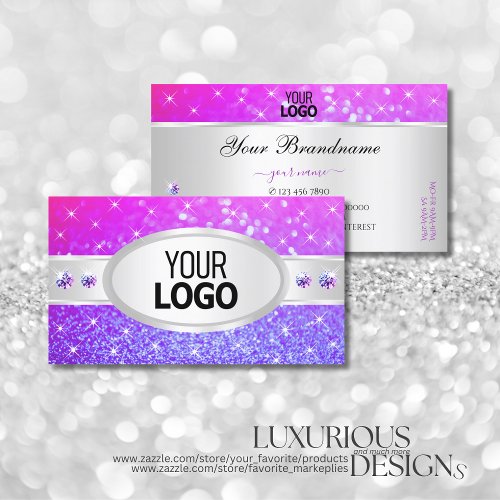 Silver Pink Purple Glitter Stars Diamonds add Logo Business Card