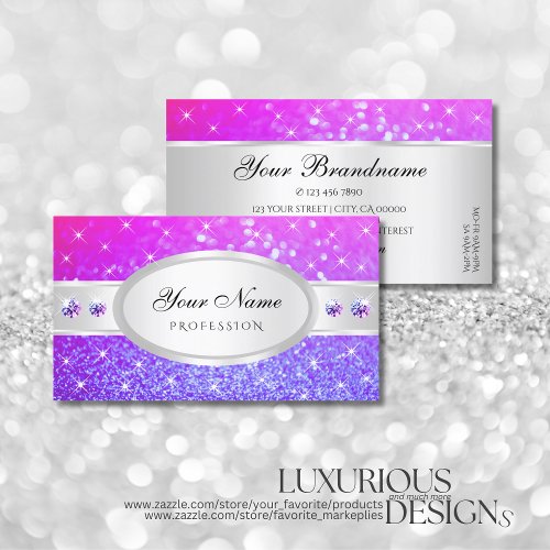 Silver Pink Purple Glitter Stars Diamonds Popular Business Card