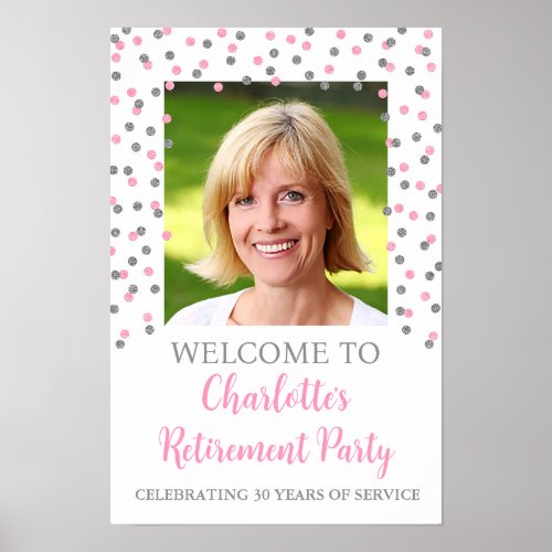 Silver Pink Retirement Party Custom 12x18 Photo Poster
