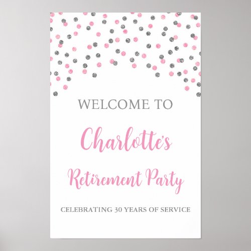 Silver Pink Retirement Party Custom 12x18 Poster