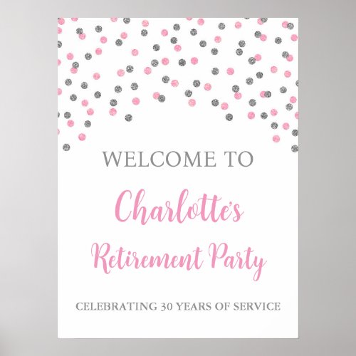 Silver Pink Retirement Party Custom 18x24 Poster