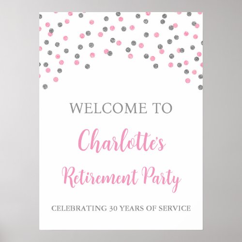 Silver Pink  Retirement Party Custom 18x24 Poster