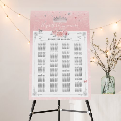 Silver Pink Rose Alphabetical Letter Seating Chart Foam Board