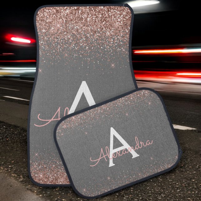 Silver Pink Rose Gold Glitter Sparkle Monogram Car Floor Mat (Creator Uploaded)