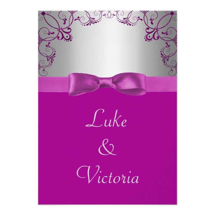 Silver & Pink Scrollwork Wedding Invites