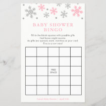 Silver-Pink Snowflake Baby Shower Bingo Game Card