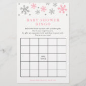 Silver-Pink Snowflake Baby Shower Bingo Game Card (Front)