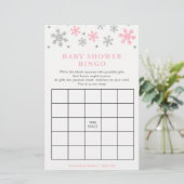 Silver-Pink Snowflake Baby Shower Bingo Game Card (Standing Front)