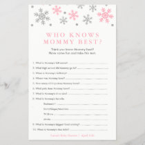 Silver-Pink Snowflake Baby Shower Mommy Game Card