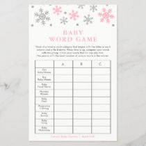 Silver-Pink Snowflake Baby Shower Word Game Card