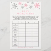 Silver-Pink Snowflake Baby Shower Word Game Card (Front)