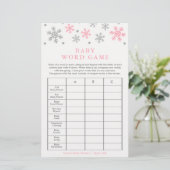 Silver-Pink Snowflake Baby Shower Word Game Card (Standing Front)