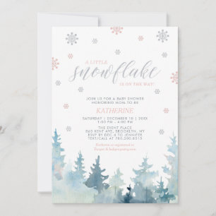 Silver & Pink Snowflake Winter Baby Shower Invitation