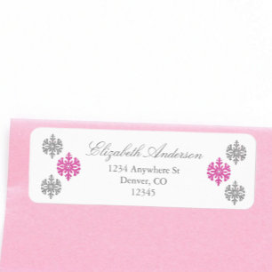 Silver Pink Snowflake Winter Label